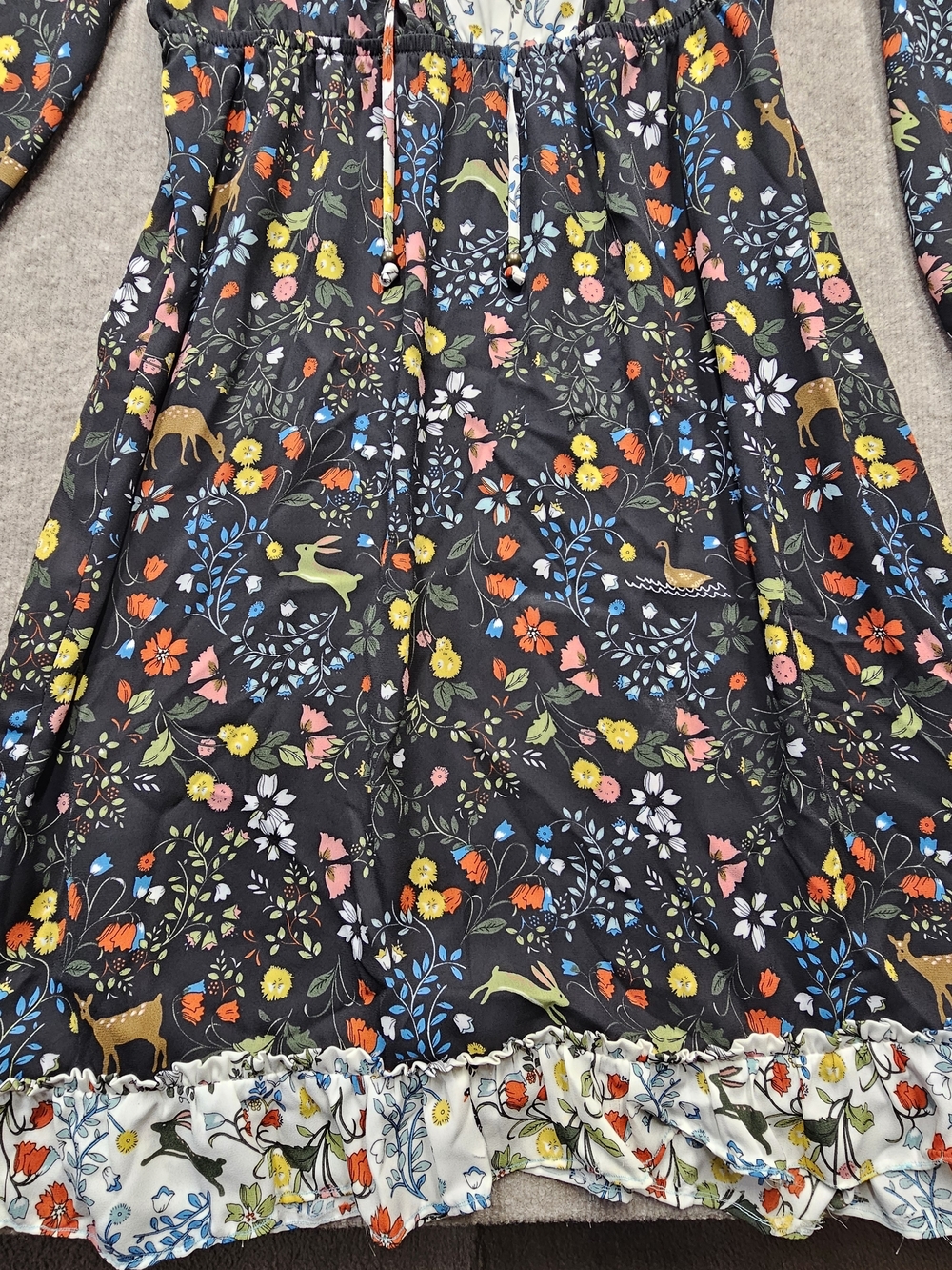 Wrangler Woodland Floral Sheer Dress L Deer Bunny Boho Ruffle - Picture 7 of 15